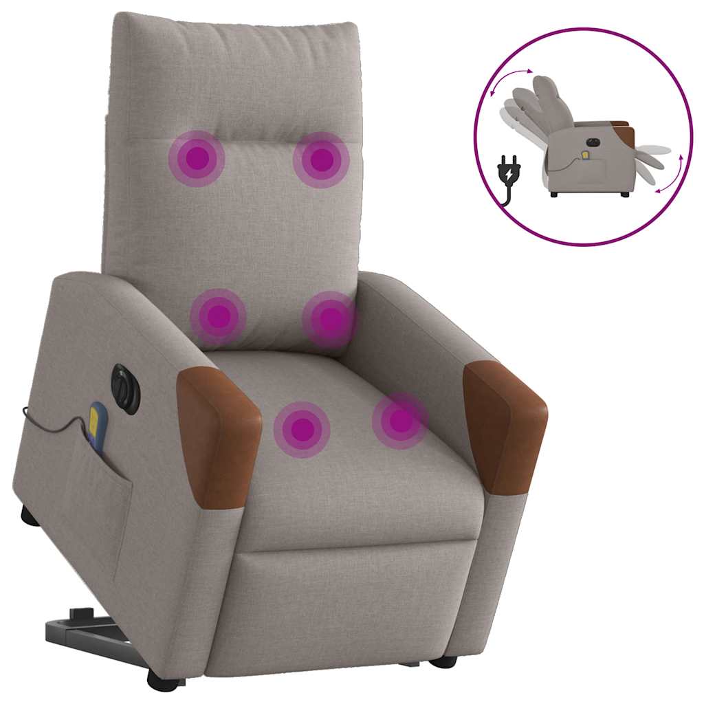 Fauteuil inclinable de massage électrique Taupe Tissu