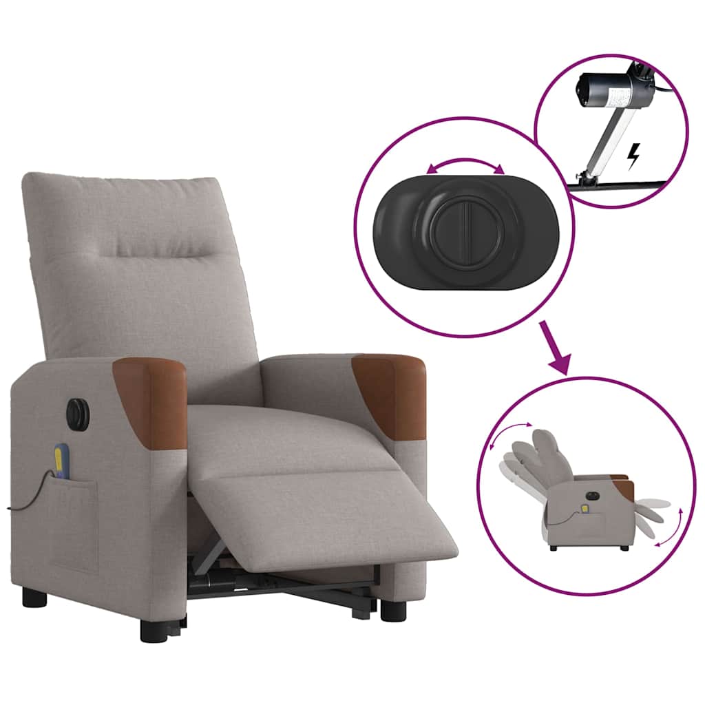 Fauteuil inclinable de massage électrique Taupe Tissu - XIOS