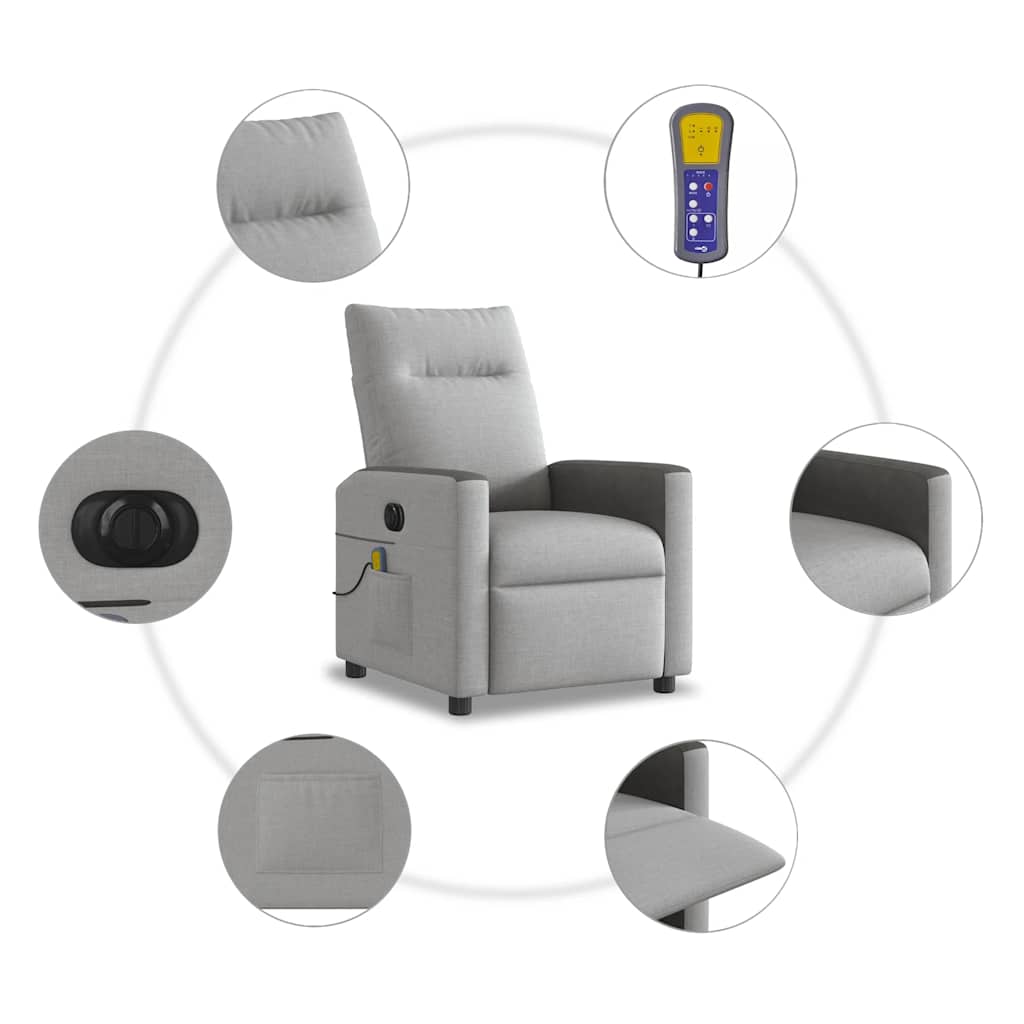 Fauteuil de massage inclinable électrique gris nuage tissu - XIOS