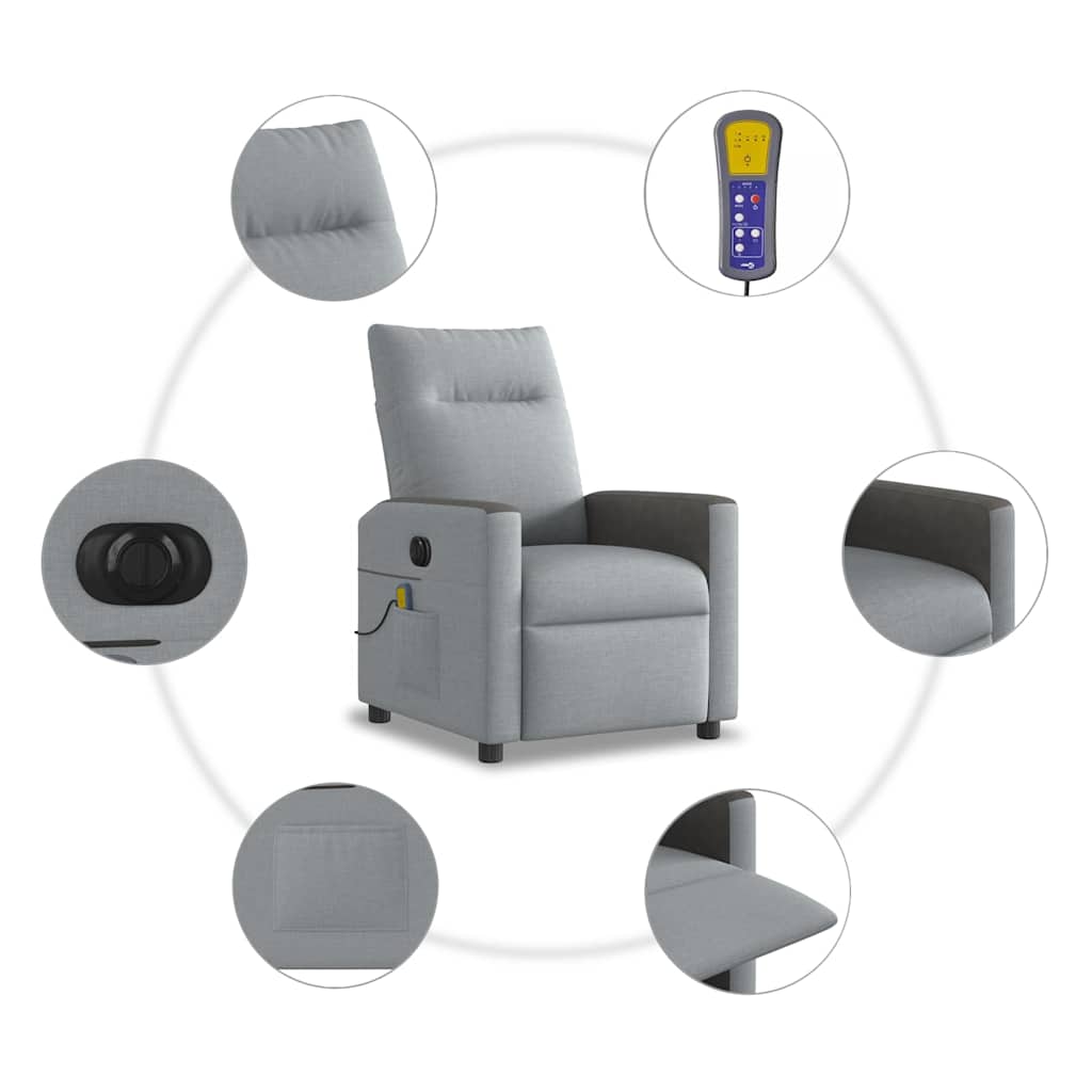 Fauteuil de massage inclinable électrique gris clair tissu - XIOS