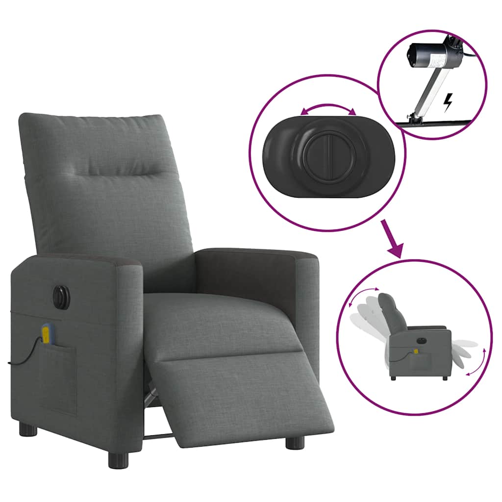 Fauteuil inclinable de massage électrique gris foncé tissu - XIOS