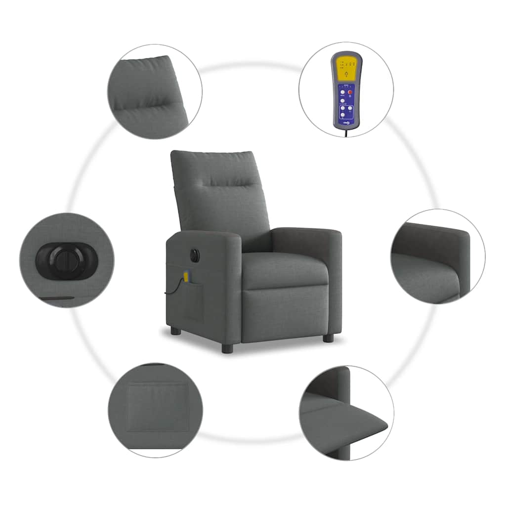 Fauteuil inclinable de massage électrique gris foncé tissu - XIOS