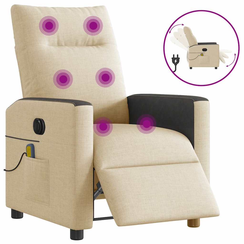Fauteuil inclinable de massage électrique crème tissu - XIOS