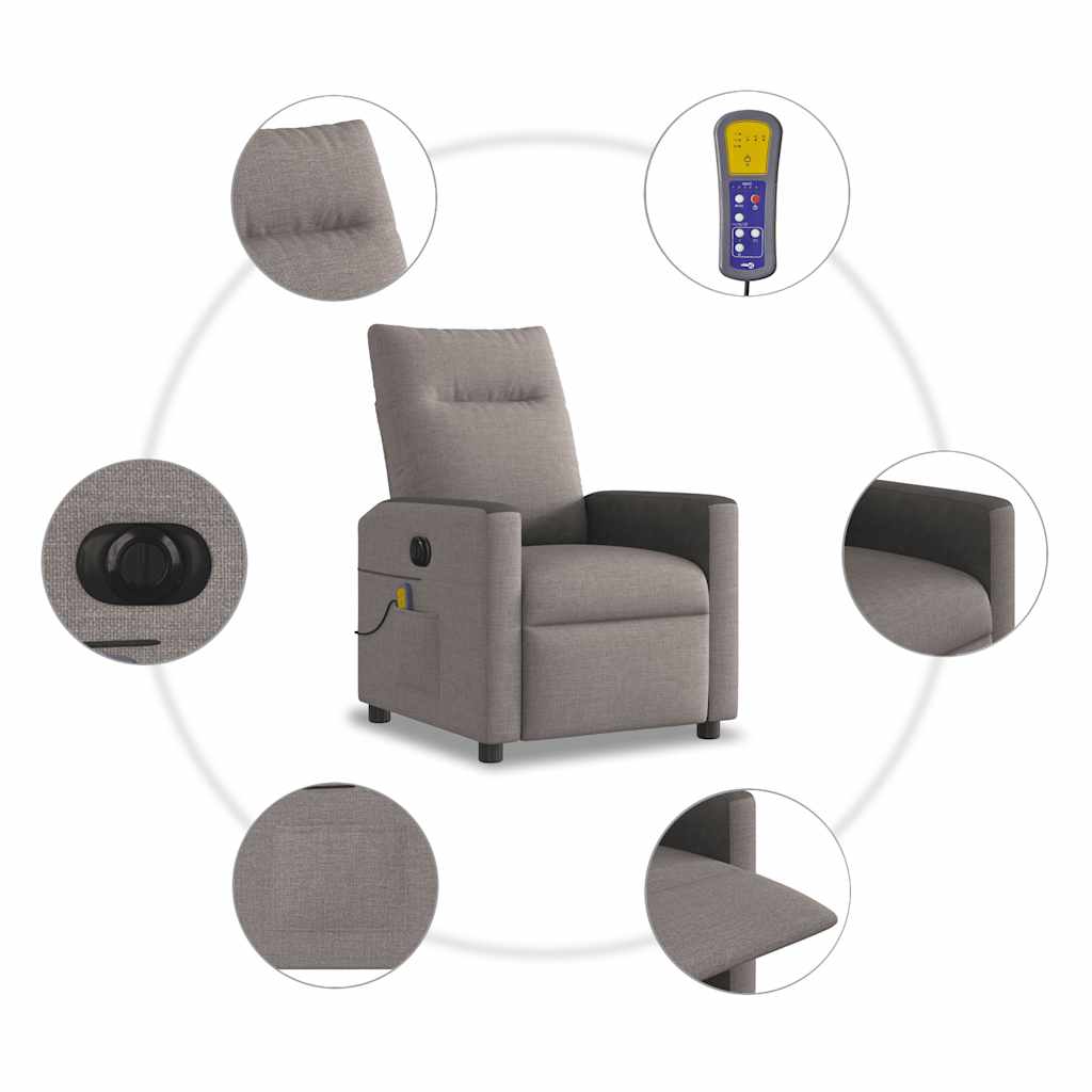 Fauteuil de massage inclinable électrique Taupe Tissu