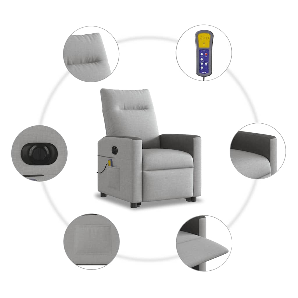 Fauteuil inclinable de massage électrique gris nuage tissu - XIOS