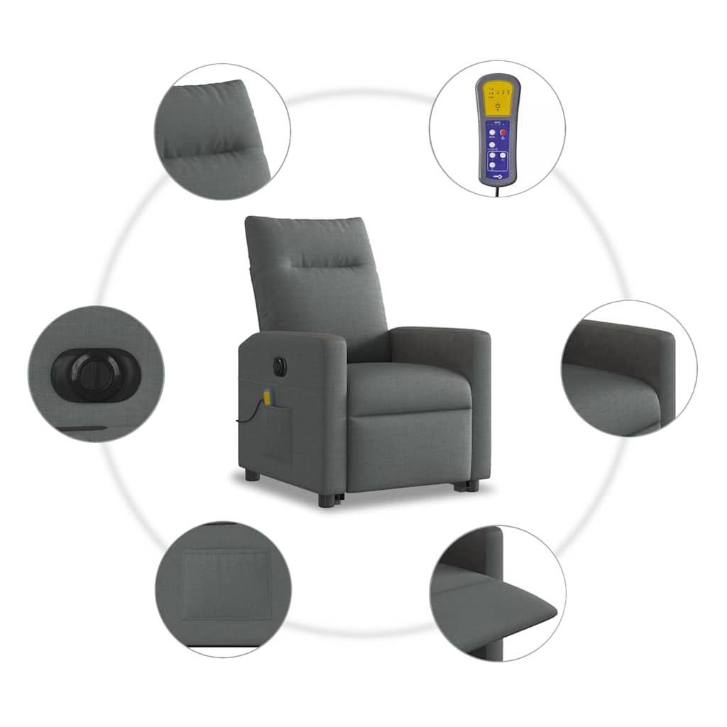 Fauteuil inclinable de massage électrique Gris foncé Tissu - XIOS