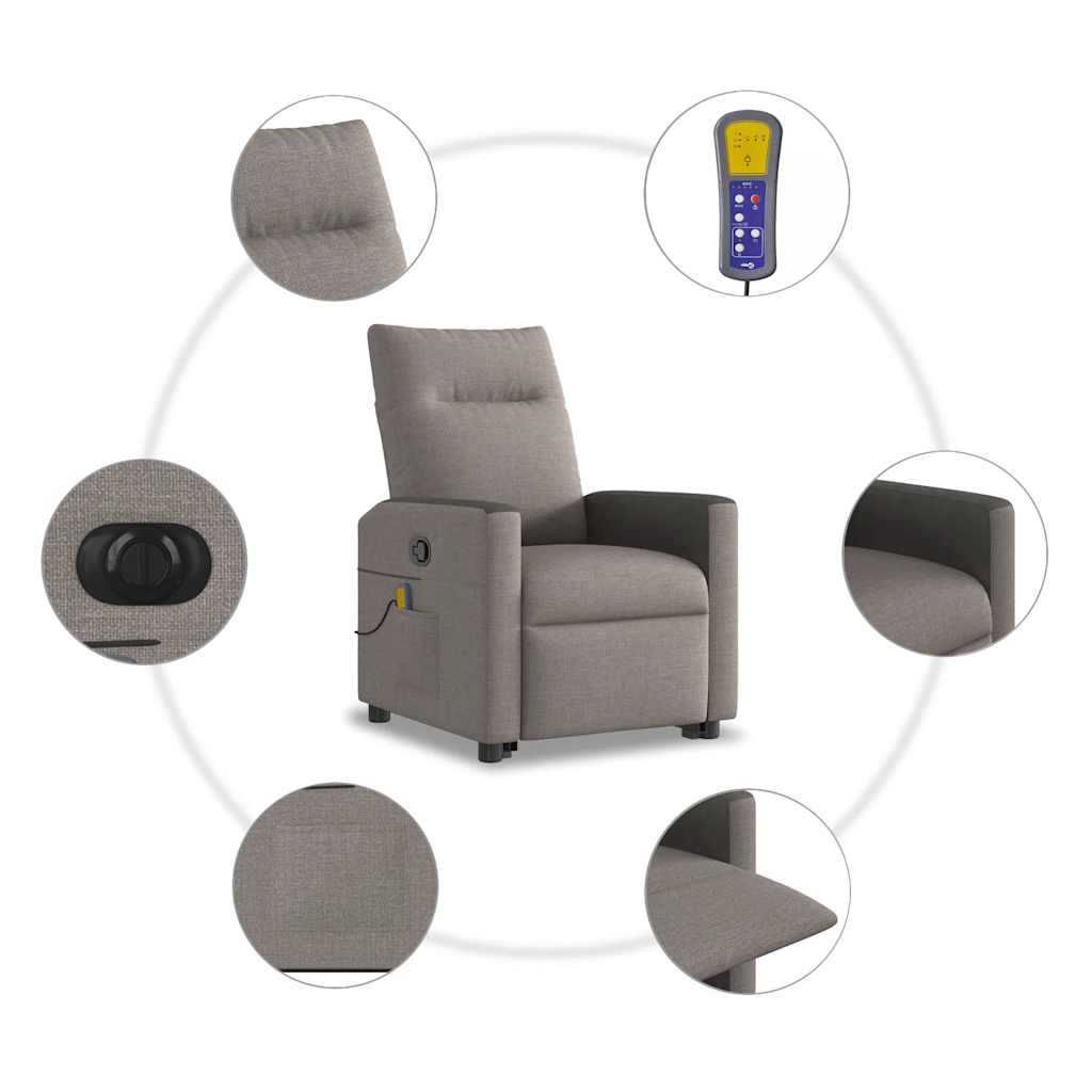 Fauteuil inclinable de massage électrique Taupe Tissu