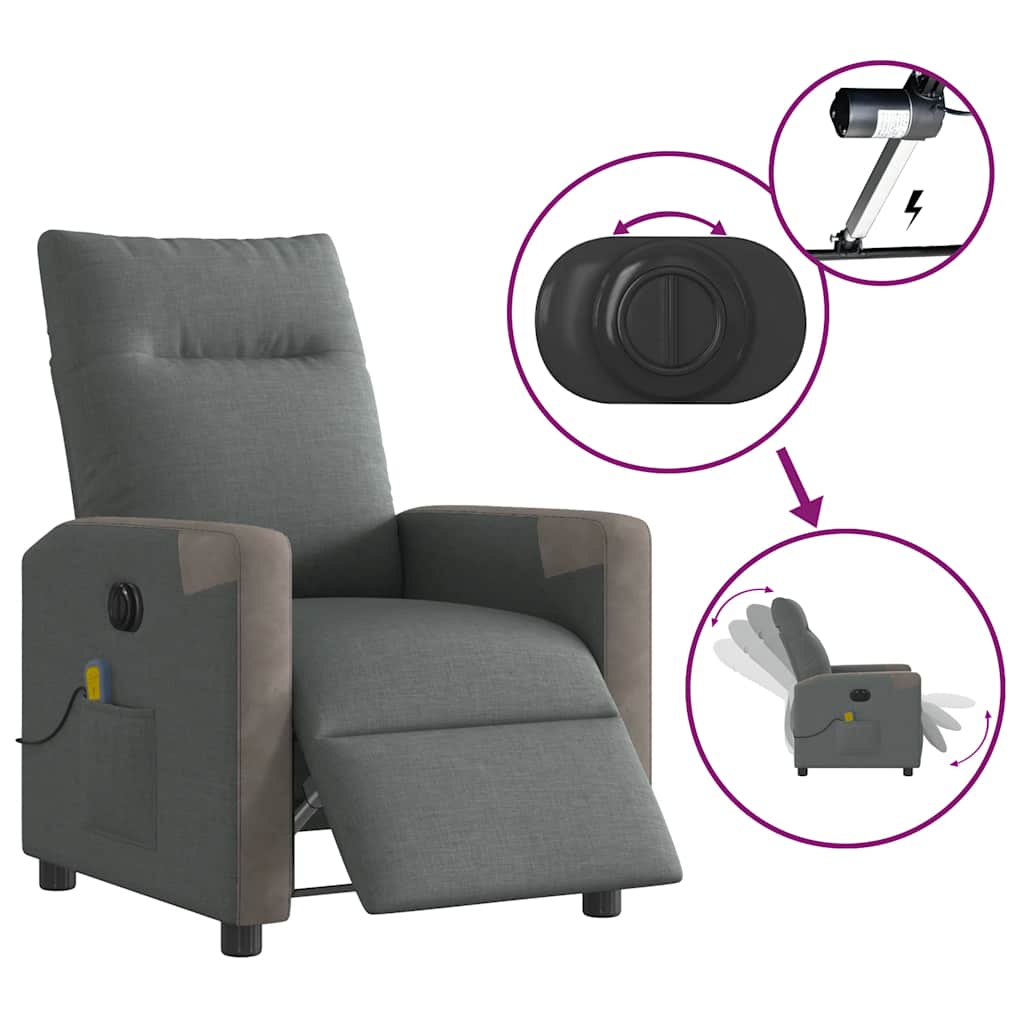 Fauteuil inclinable de massage électrique gris foncé tissu - XIOS