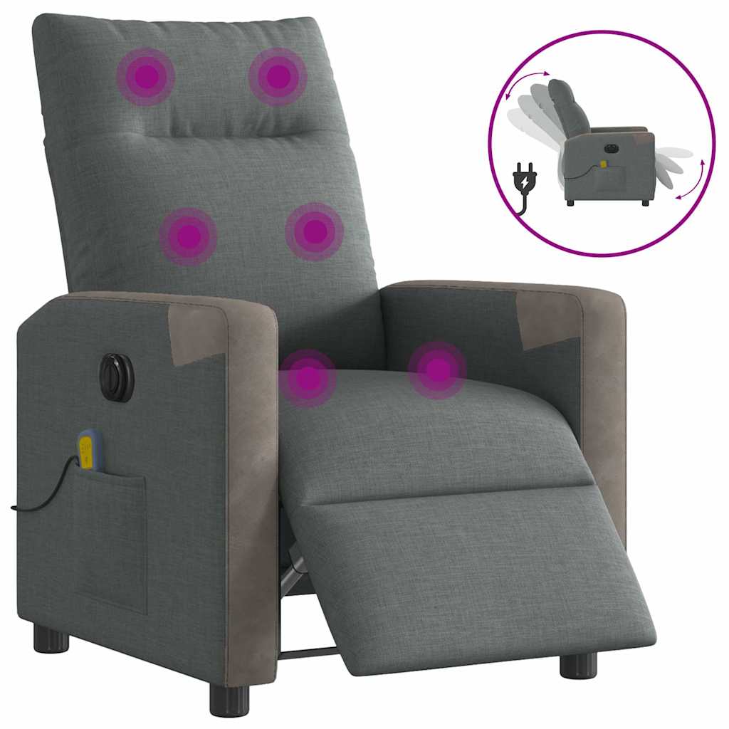 Fauteuil inclinable de massage électrique gris foncé tissu - XIOS