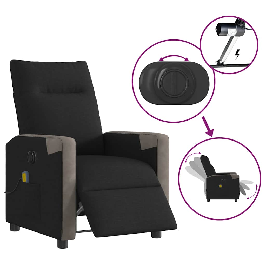 Fauteuil de massage inclinable électrique Noir Tissu