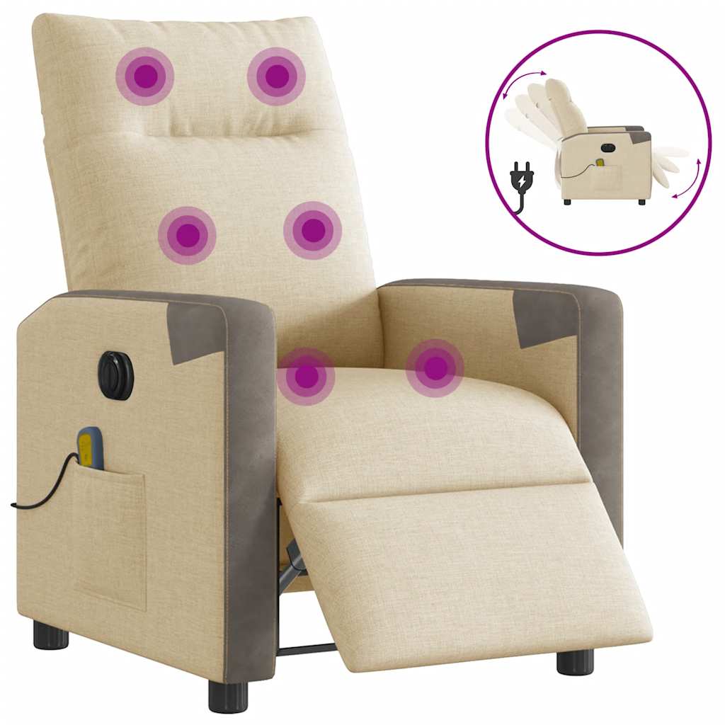 Fauteuil inclinable de massage électrique crème tissu - XIOS
