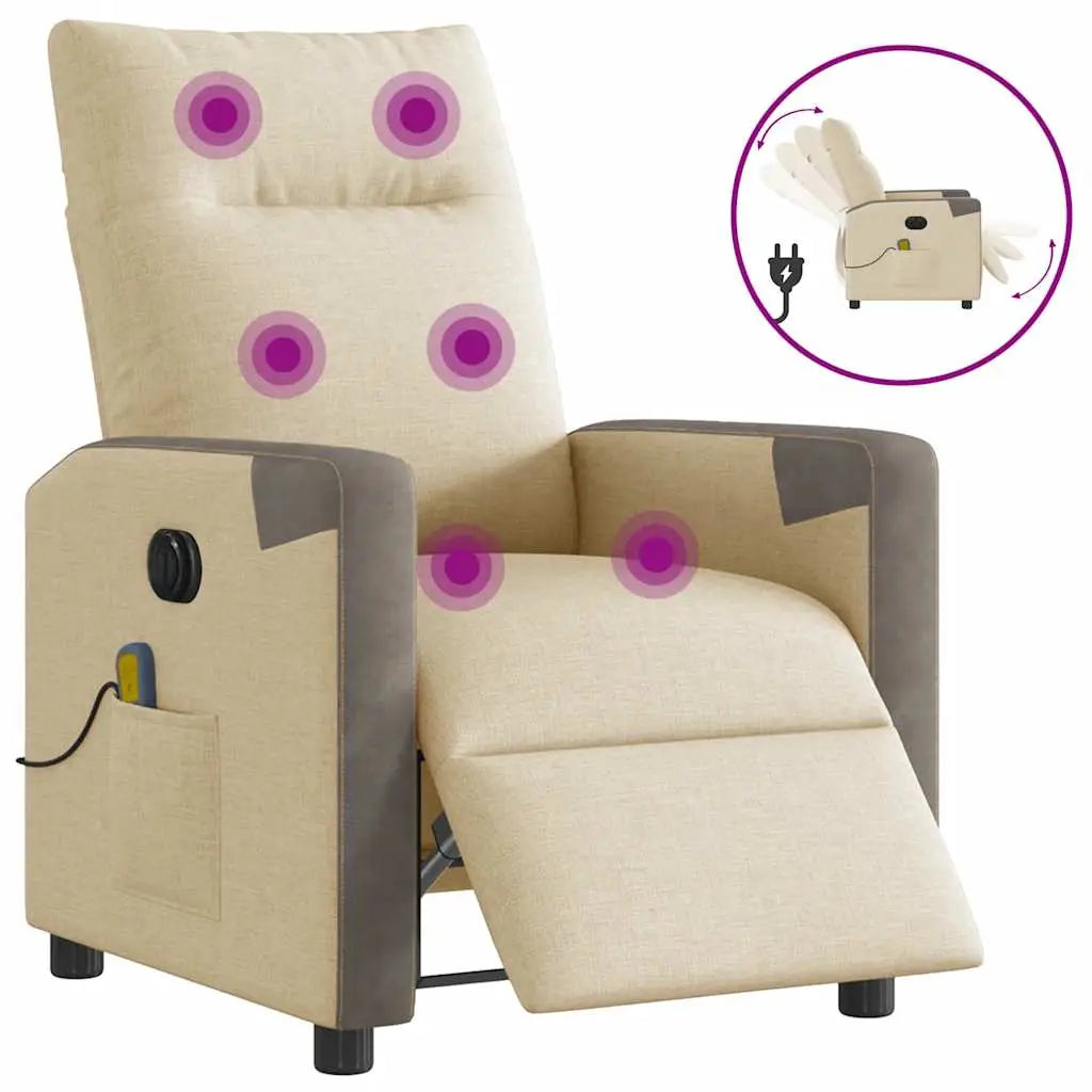 Fauteuil inclinable de massage électrique crème tissu - XIOS