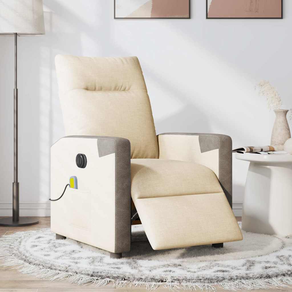 Fauteuil inclinable de massage électrique crème tissu - XIOS