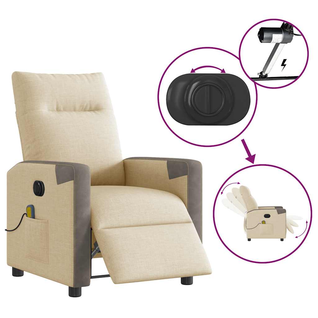 Fauteuil inclinable de massage électrique crème tissu - XIOS