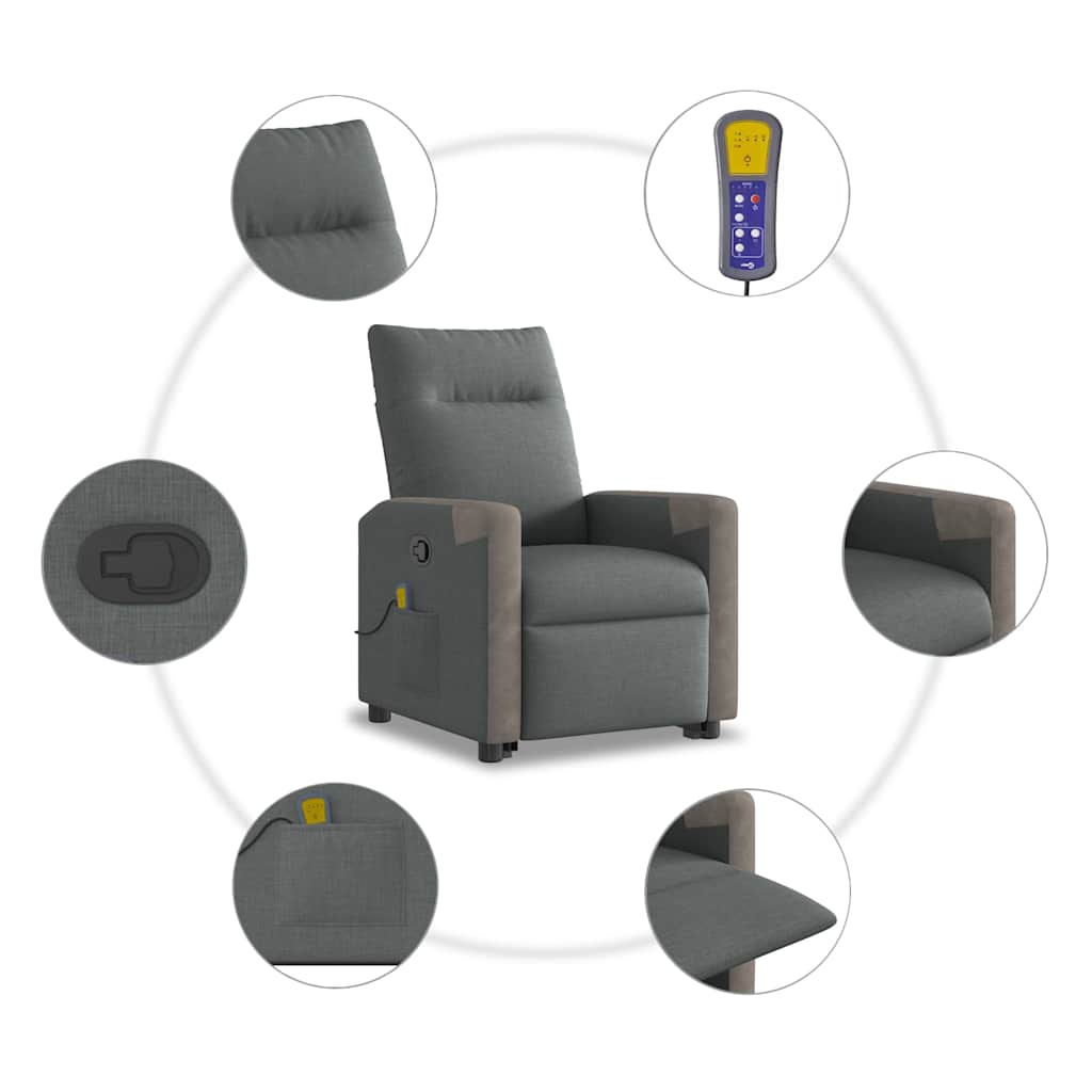 Fauteuil de massage inclinable Gris foncé Tissu