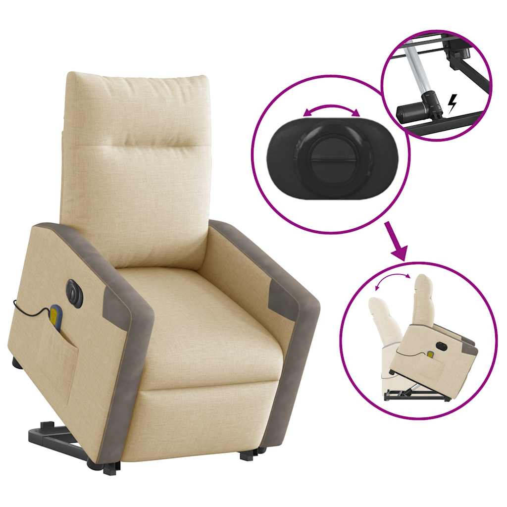 Fauteuil inclinable de massage électrique Crème Tissu