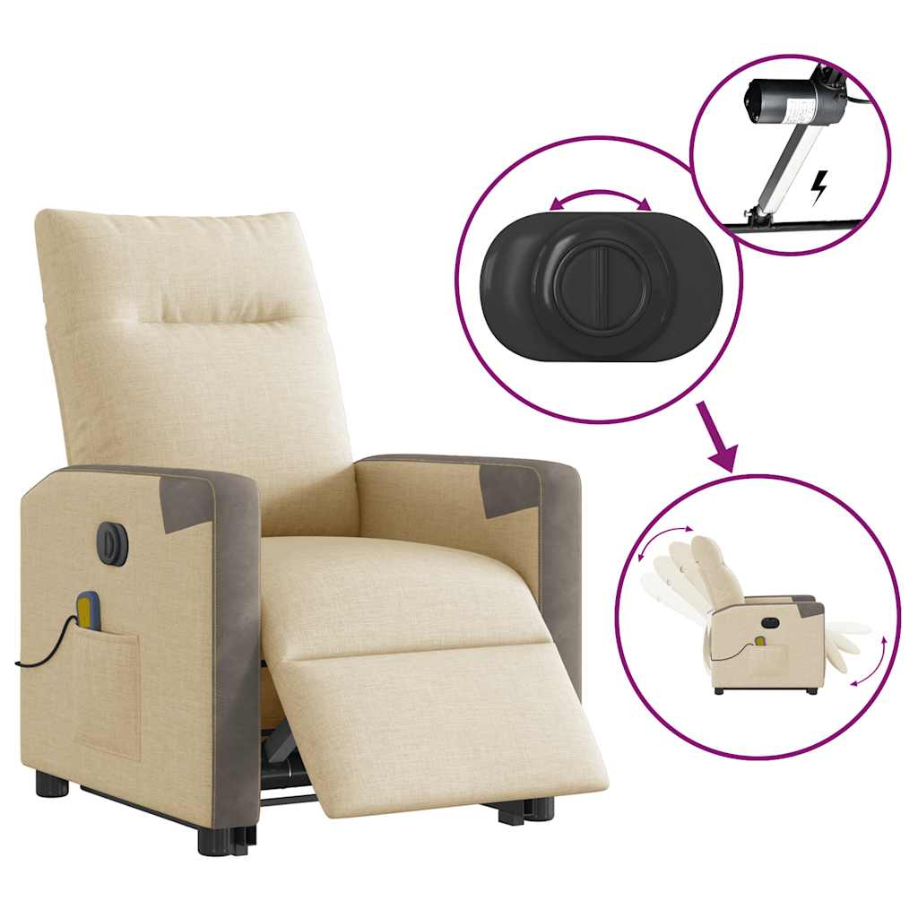 Fauteuil inclinable de massage électrique Crème Tissu