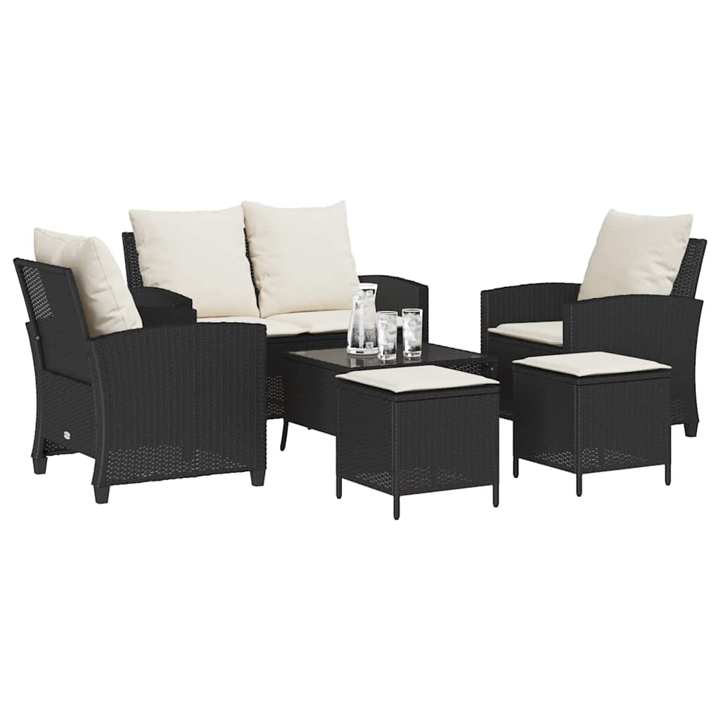 Ensemble de canapé de jardin 6 pcs avec coussins noir résine tressée