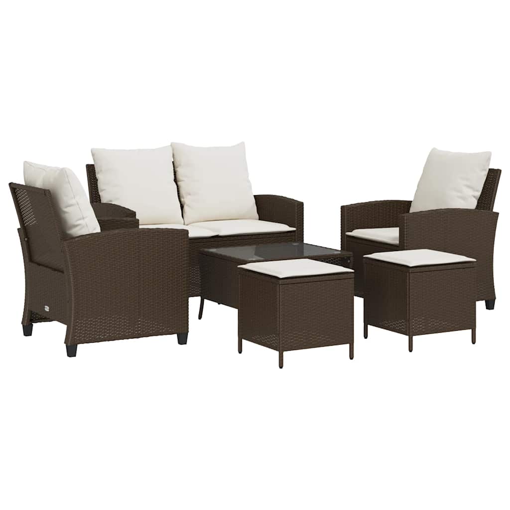 Ensemble de canapé de jardin 6 pcs avec coussins marron résine tressée