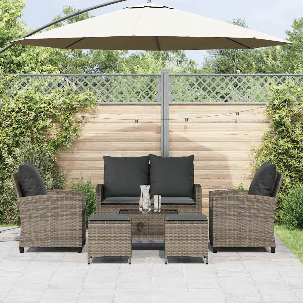 Ensemble de canapé de jardin 6 pcs avec coussins gris résine tressée