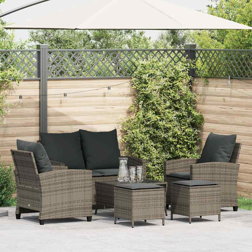 Ensemble de canapé de jardin 6 pcs avec coussins gris résine tressée
