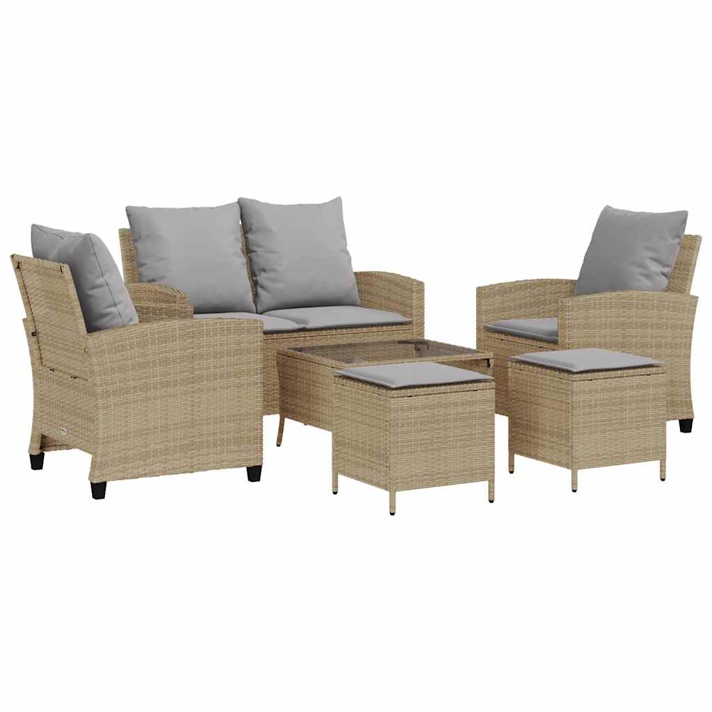 Ensemble de canapé de jardin 6 pcs avec coussins beige résine tressée
