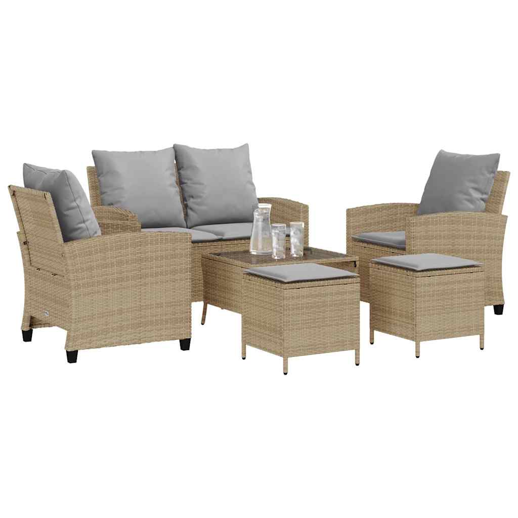 Ensemble de canapé de jardin 6 pcs avec coussins beige résine tressée