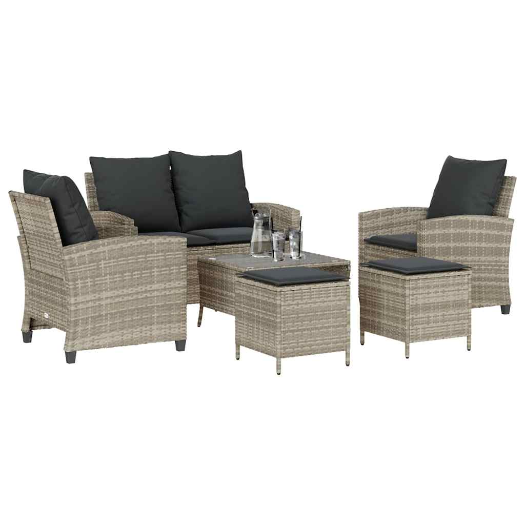 Ensemble de canapé de jardin 6 pcs avec coussins gris résine tressée clair
