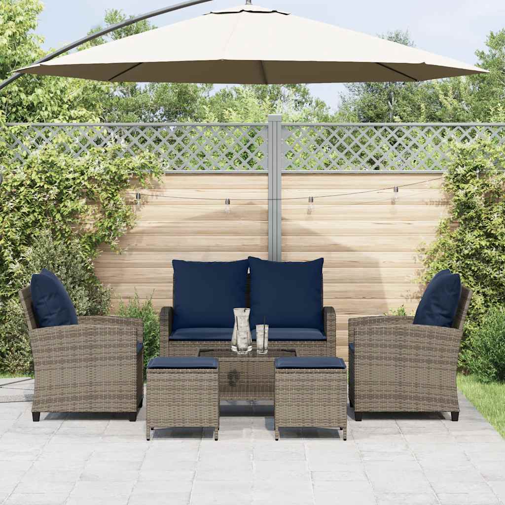 Ensemble de canapé de jardin 6 pcs avec coussins gris résine tressée
