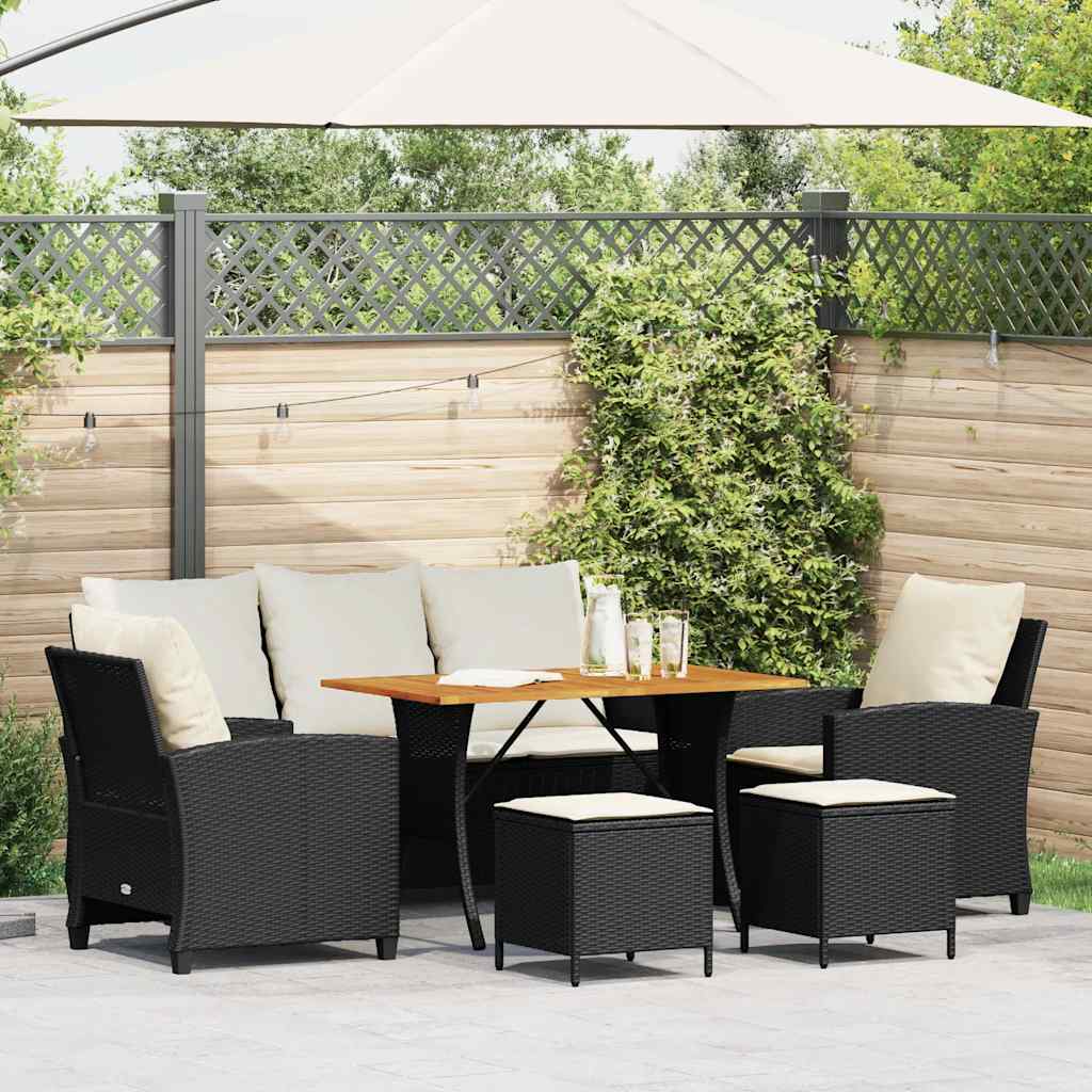 Ensemble de canapé de jardin 6 pcs avec coussins noir résine tressée