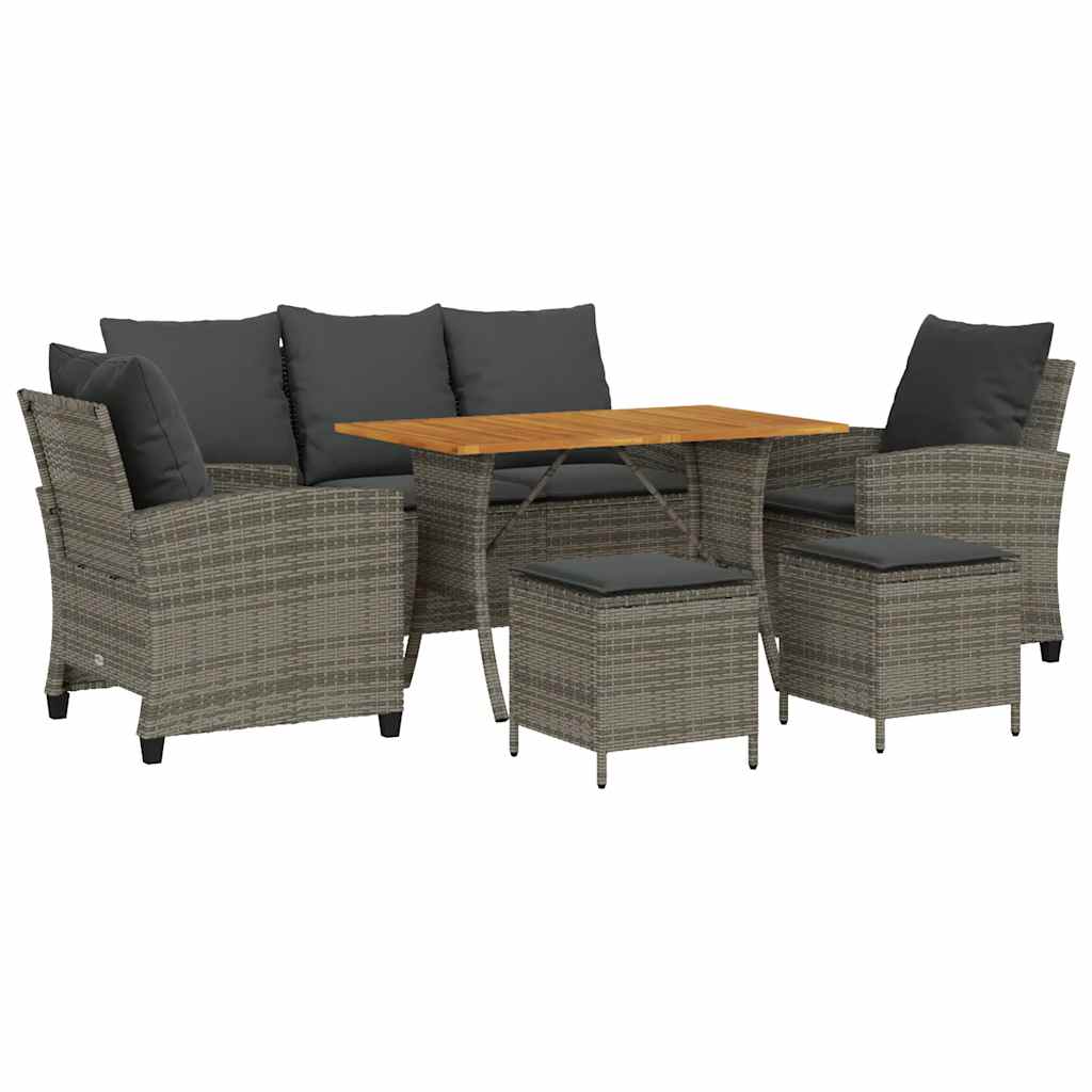Ensemble de canapé de jardin 6 pcs avec coussins gris résine tressée