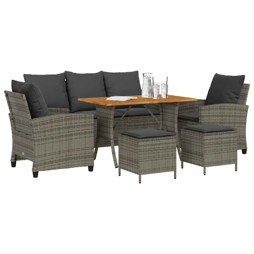 Ensemble de canapé de jardin 6 pcs avec coussins gris résine tressée