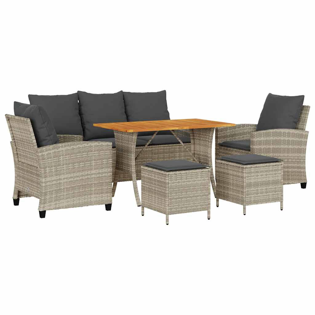 Ensemble de canapé de jardin 6 pcs avec coussins gris résine tressée clair