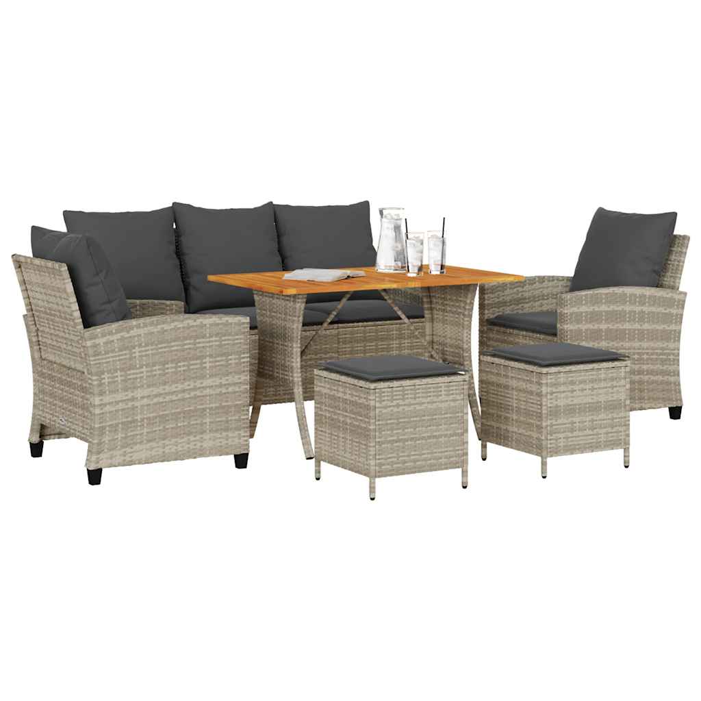 Ensemble de canapé de jardin 6 pcs avec coussins gris résine tressée clair