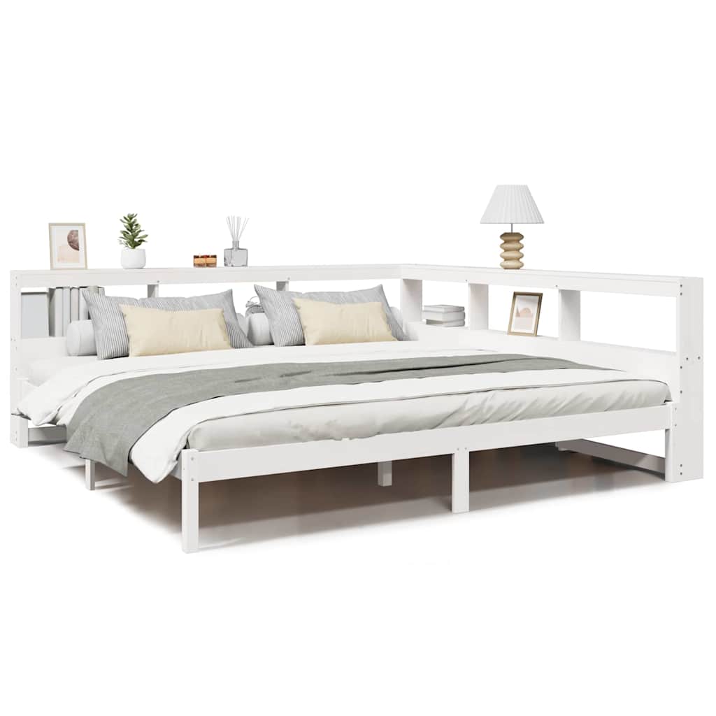 Lit bibliothèque sans matelas blanc 200x200 cm bois pin massif - XIOS