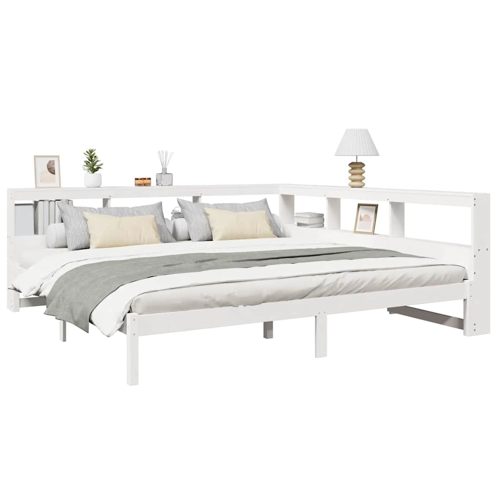 Lit bibliothèque sans matelas blanc 200x200 cm bois pin massif - XIOS