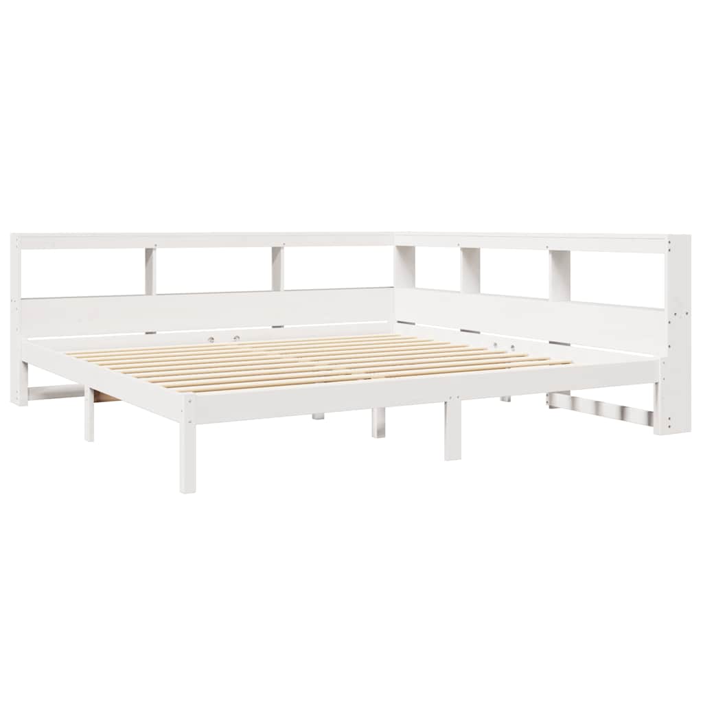 Lit bibliothèque sans matelas blanc 200x200 cm bois pin massif - XIOS