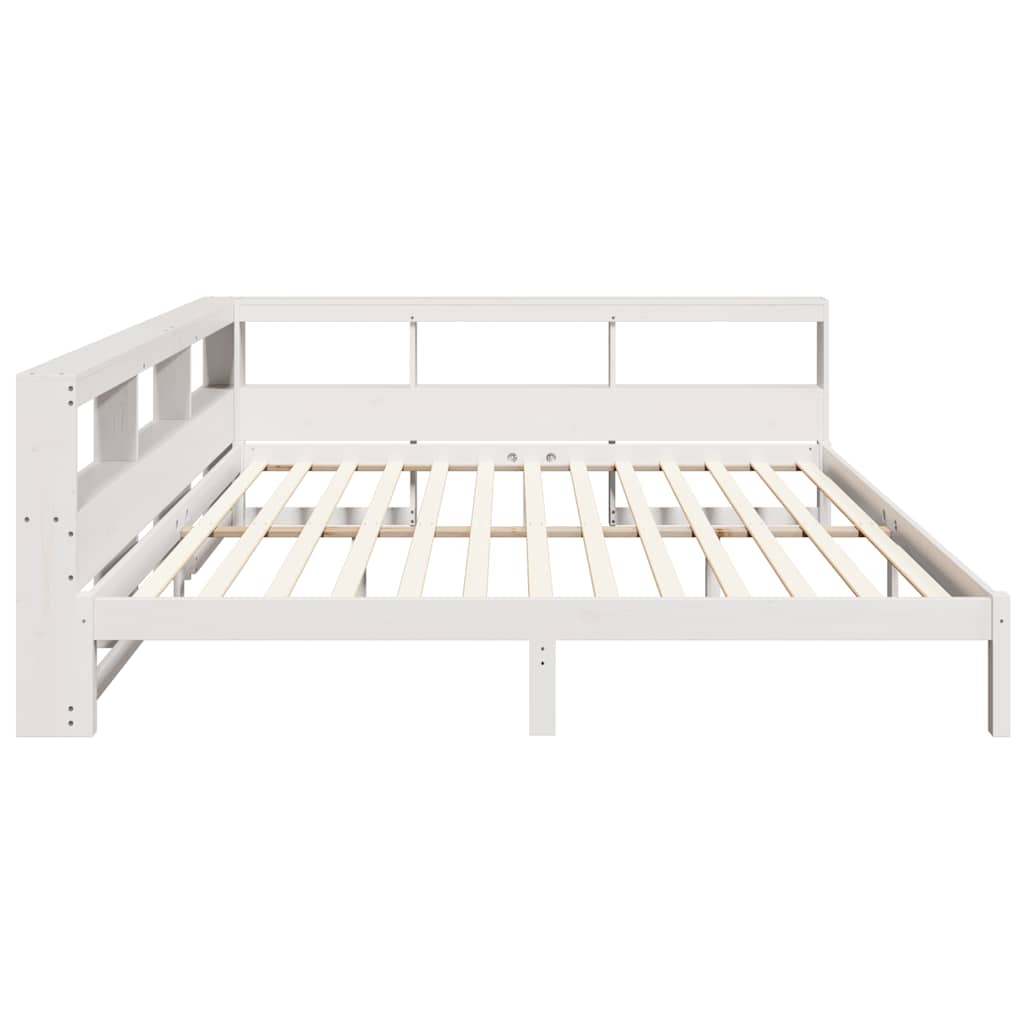 Lit bibliothèque sans matelas blanc 200x200 cm bois pin massif - XIOS