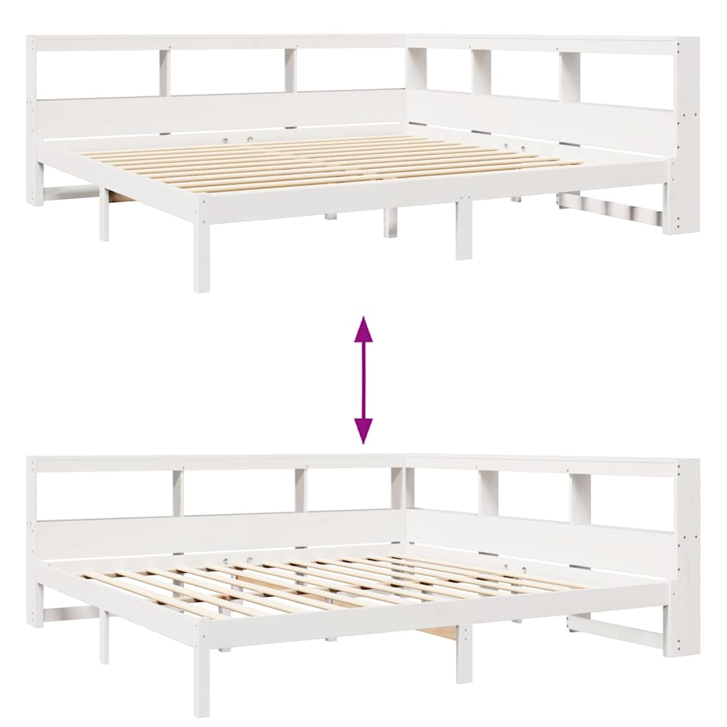 Lit bibliothèque sans matelas blanc 200x200 cm bois pin massif - XIOS