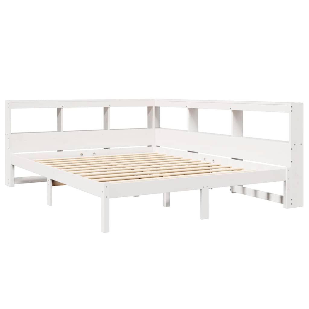 Lit bibliothèque sans matelas blanc 160x200 cm bois pin massif - XIOS