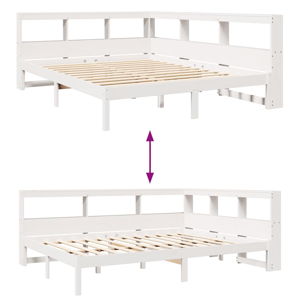 Lit bibliothèque sans matelas blanc 160x200 cm bois pin massif - XIOS
