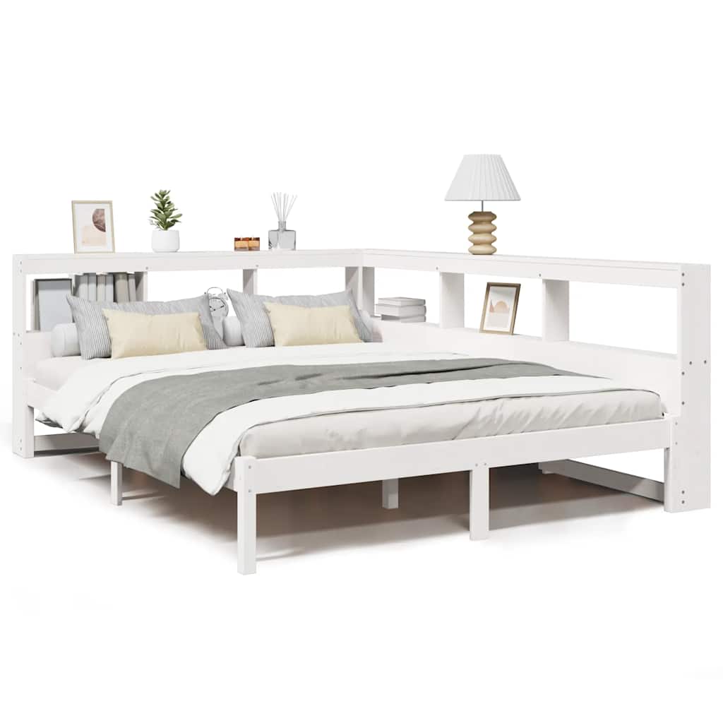 Lit bibliothèque sans matelas blanc 150x200 cm bois pin massif - XIOS