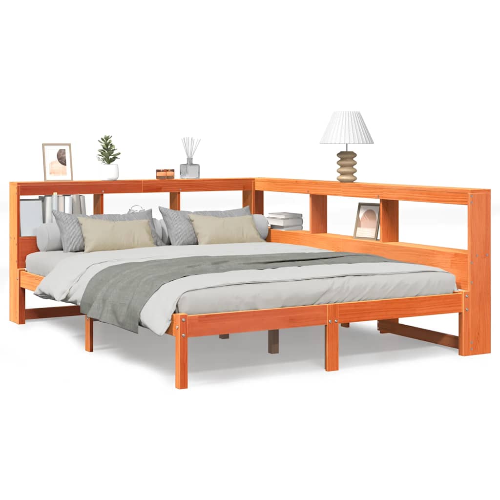 Lit bibliothèque sans matelas cire marron 150x200 cm pin massif - XIOS