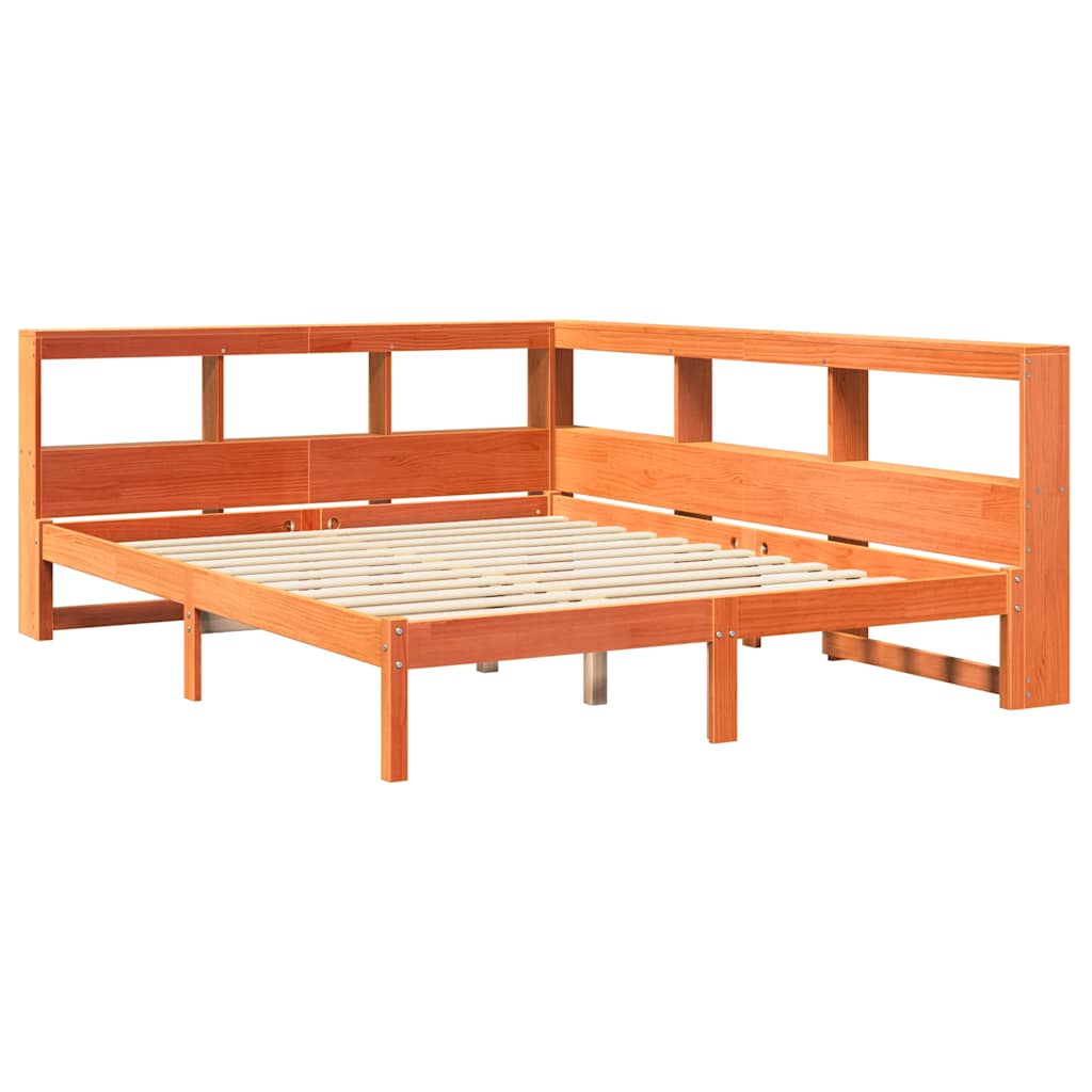 Lit bibliothèque sans matelas cire marron 150x200 cm pin massif - XIOS