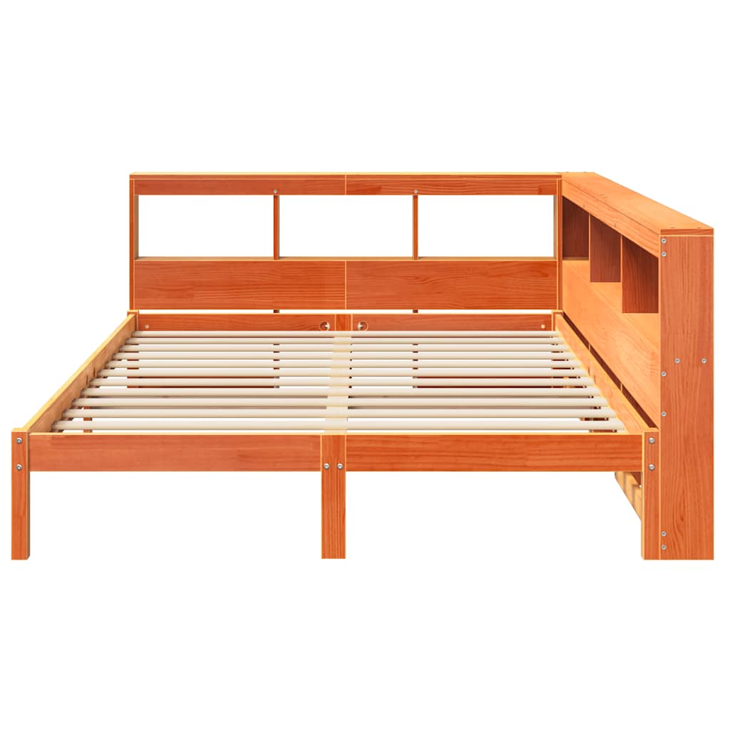 Lit bibliothèque sans matelas cire marron 150x200 cm pin massif - XIOS