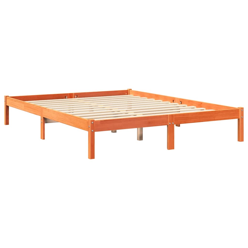 Lit bibliothèque sans matelas cire marron 150x200 cm pin massif - XIOS