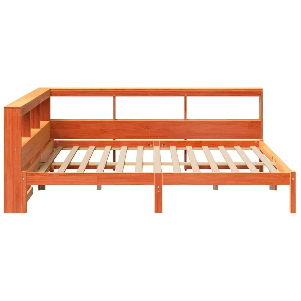 Lit bibliothèque sans matelas cire marron 150x200 cm pin massif - XIOS