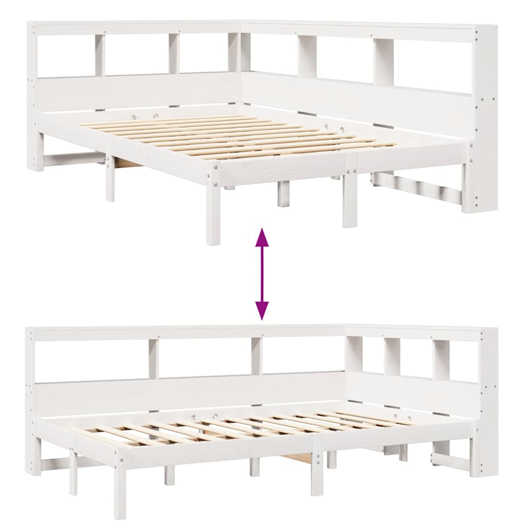 Lit bibliothèque sans matelas blanc 120x200 cm bois pin massif - XIOS