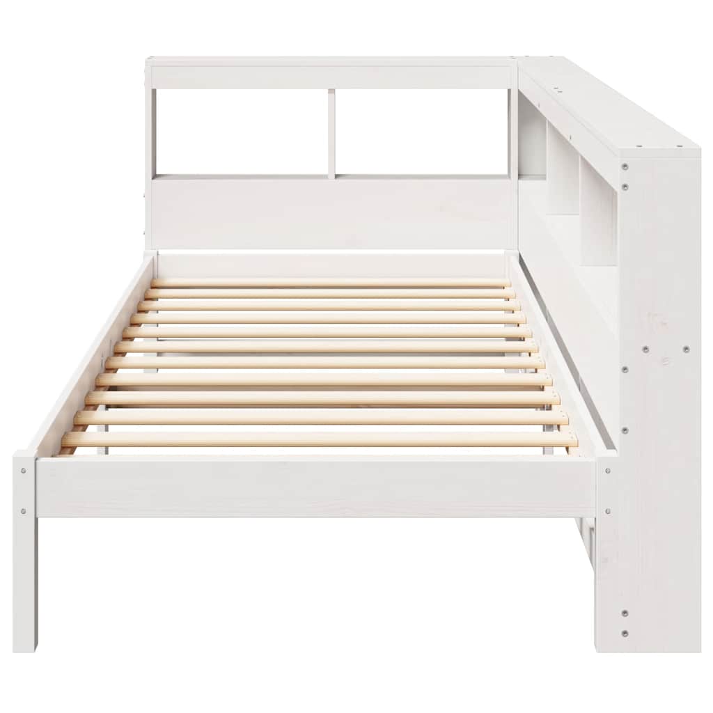 Lit bibliothèque sans matelas blanc 90x200cm bois de pin massif - XIOS