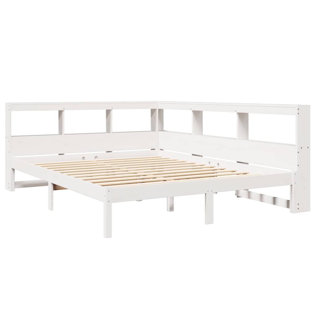 Lit bibliothèque sans matelas blanc 140x190 cm bois pin massif - XIOS